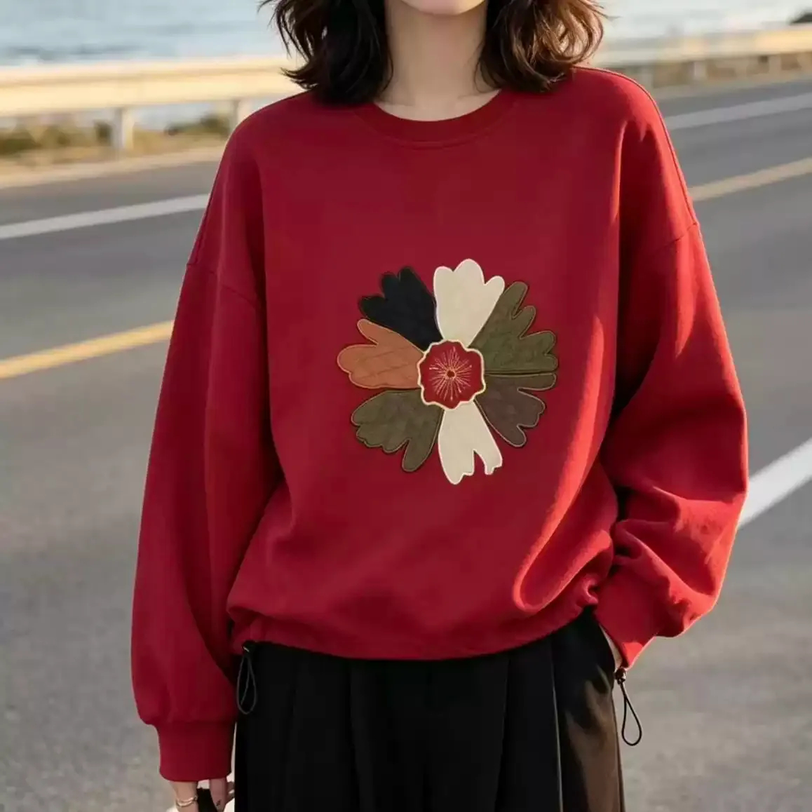 寬鬆休閒花朵刺繡圖案上衣,evaviva,8D-OK7998,寬鬆休閒花朵刺繡圖案上衣,領500,999免運