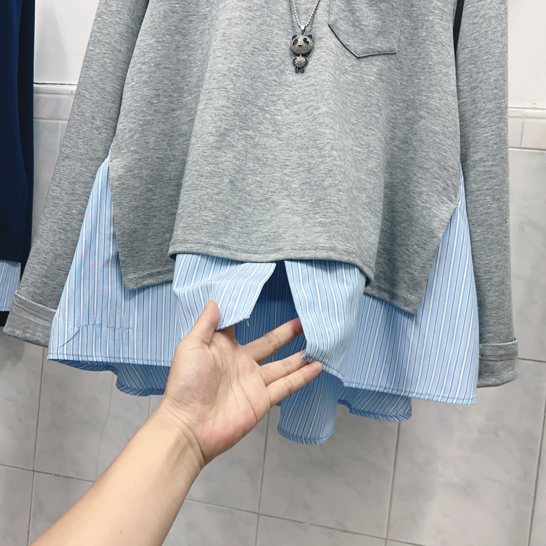質感假兩件拼接襯衫上衣,evaviva,8D-OK8000,質感假兩件拼接襯衫上衣,領500,999免運