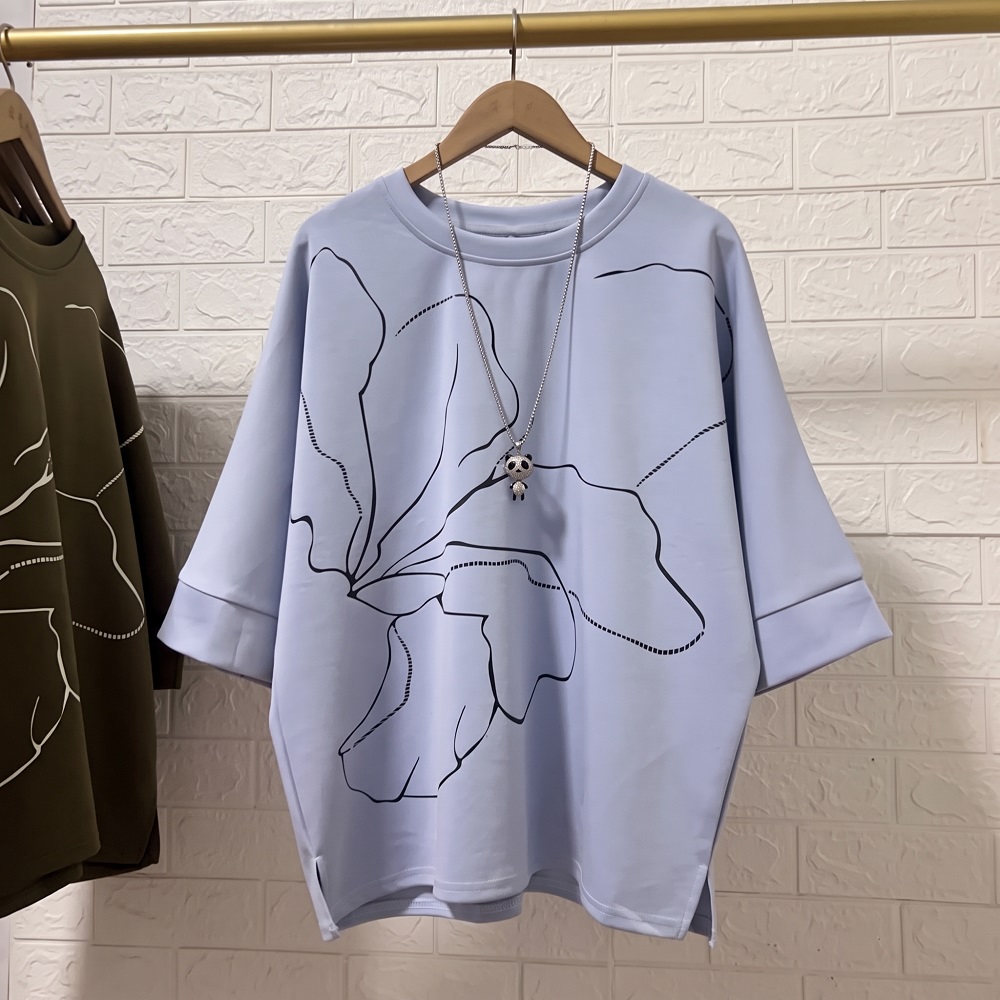 簡約蝙蝠袖印花寬鬆上衣,evaviva,8D-OK8001,簡約蝙蝠袖印花寬鬆上衣,領500,999免運