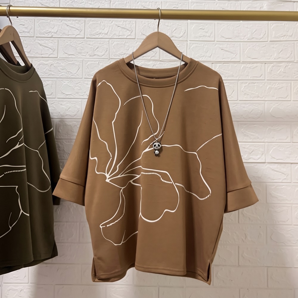 簡約蝙蝠袖印花寬鬆上衣,evaviva,8D-OK8001,簡約蝙蝠袖印花寬鬆上衣,領500,999免運