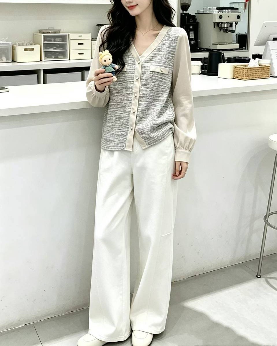 休閒拼接雪紡針織外套,evaviva,99-AV8026,休閒拼接雪紡針織外套,領500,999免運