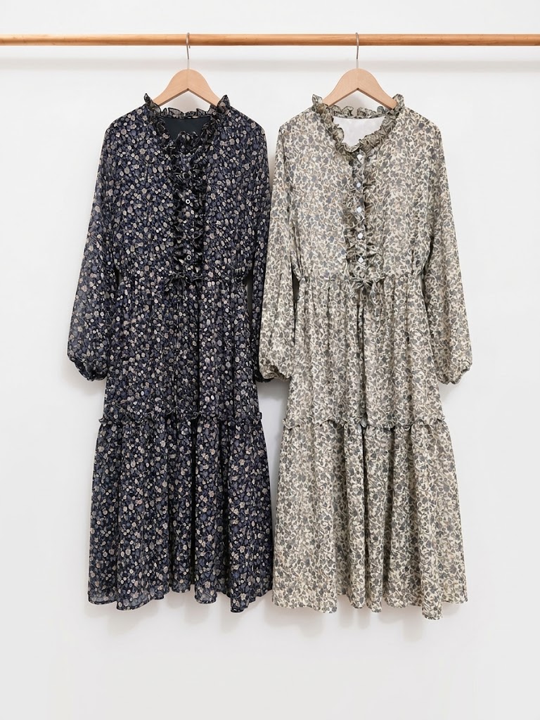 田園碎花荷葉洋裝,evaviva,99-AV8040,田園碎花荷葉洋裝,領500,999免運