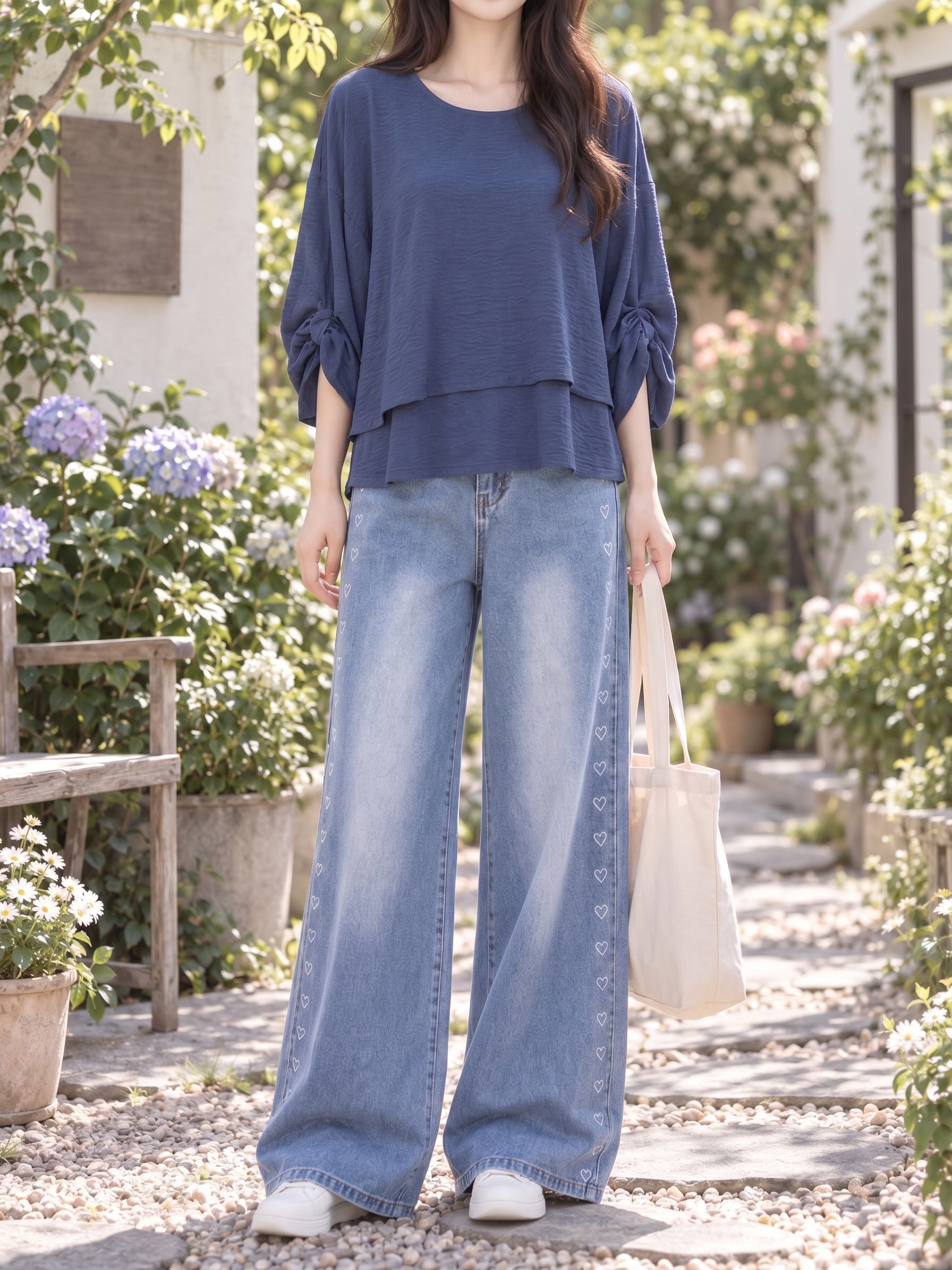 甜美愛心刺繡牛仔褲,evaviva,99-AV8042,甜美愛心刺繡牛仔褲,領500,999免運
