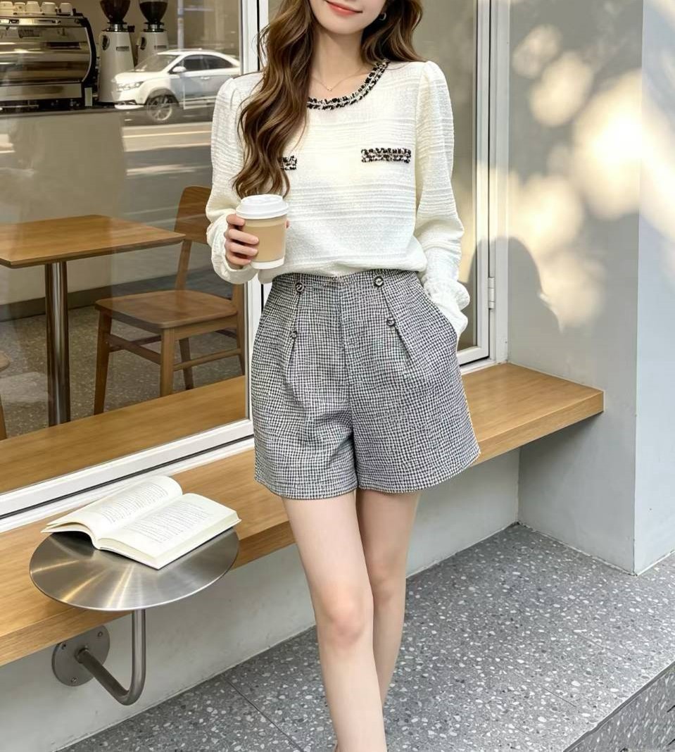復古千鳥格短褲,evaviva,99-AV8044,復古千鳥格短褲,領500,999免運