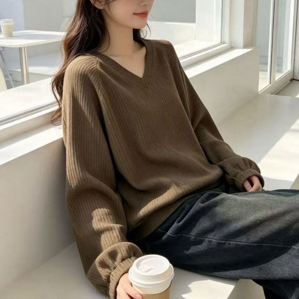 簡約Ｖ領羅紋上衣