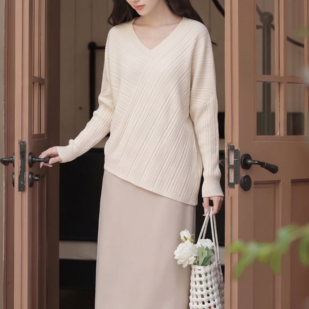 慵懶斜紋寬版針織上衣,evaviva,99-AL8062,慵懶斜紋寬版針織上衣,領500,999免運
