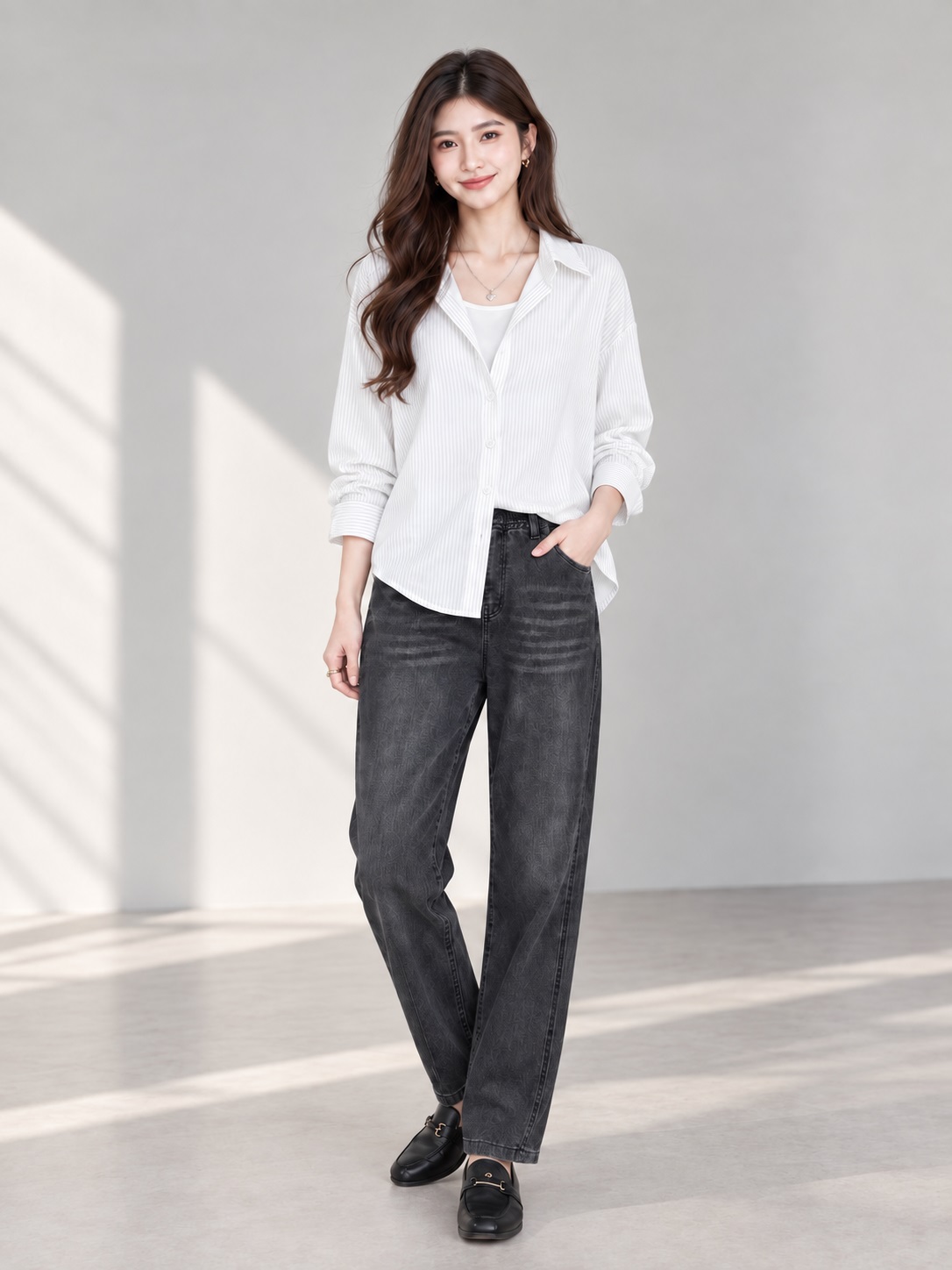 知性細條紋襯衫,evaviva,99-AV8050,知性細條紋襯衫,領500,999免運