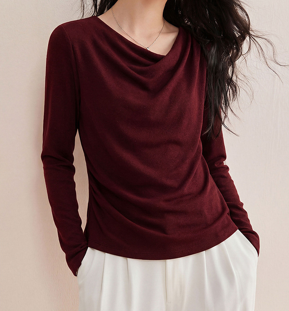 柔雅斜領抓皺上衣,evaviva,8C-FR8067,柔雅斜領抓皺上衣,領500,999免運