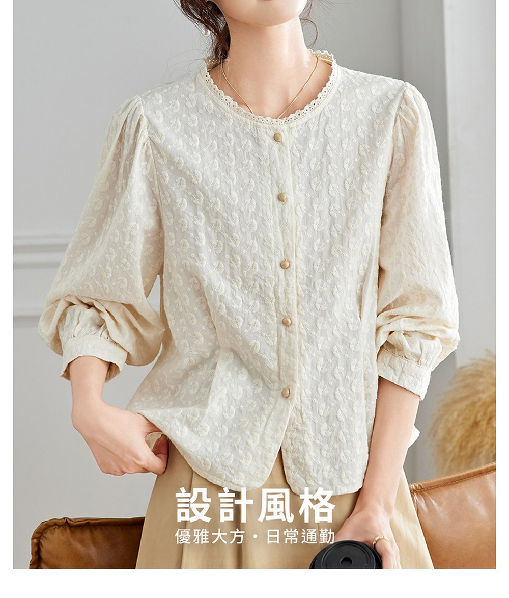 清甜蕾絲圓領襯衫,evaviva,8C-HV8072,清甜蕾絲圓領襯衫,領500,999免運