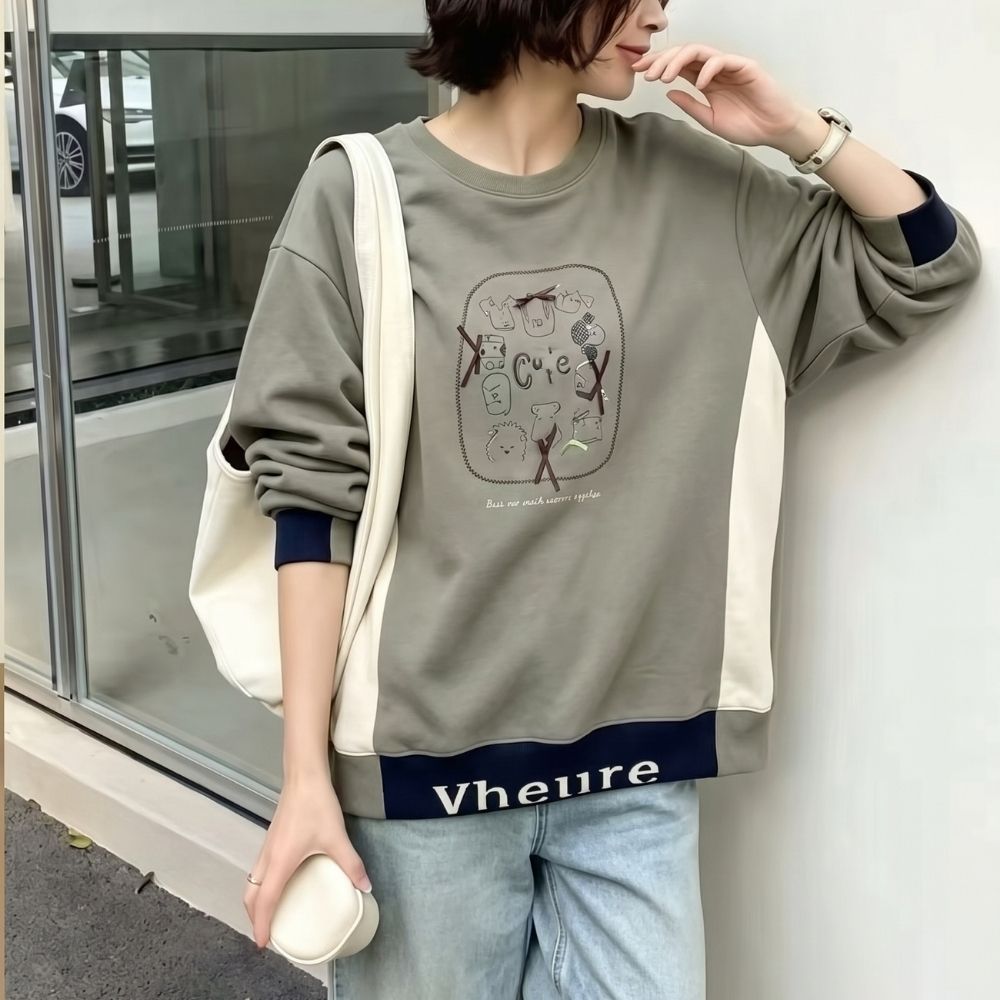 童趣貓咪撞色上衣