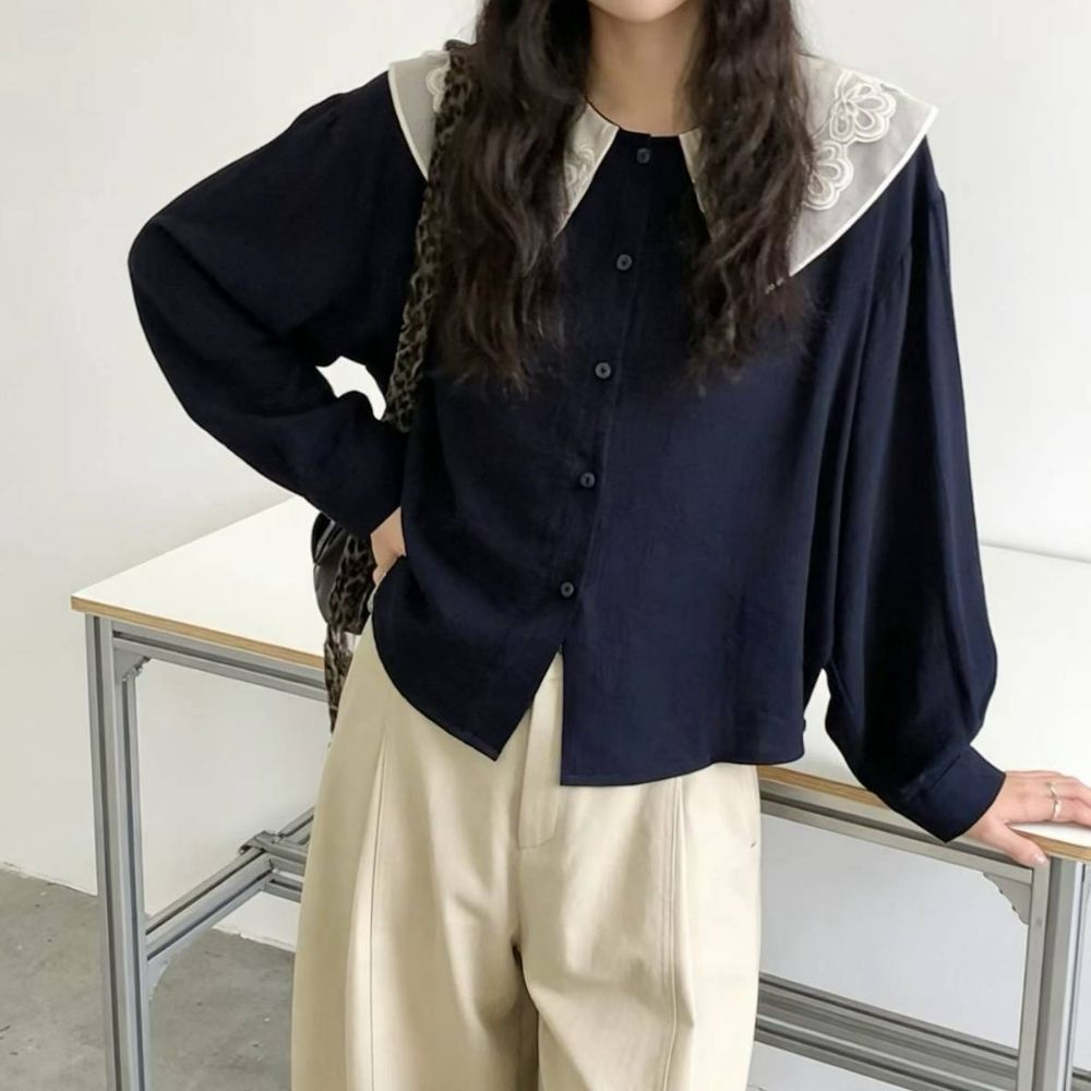 恬雅蕾絲領針織上衣