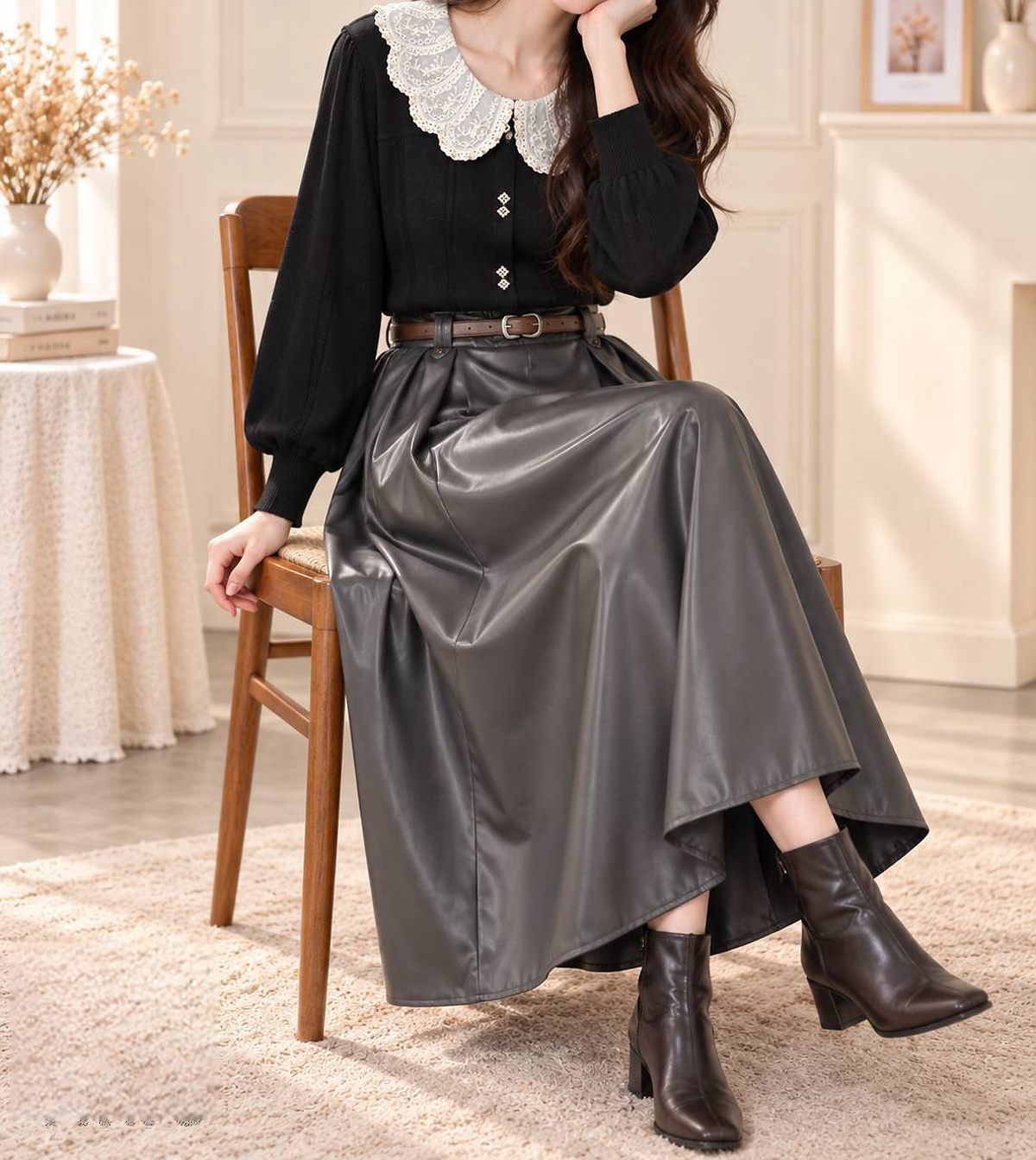 摩登皮感傘襬長裙,evaviva,99-AV8111,摩登皮感傘襬長裙,領500,999免運