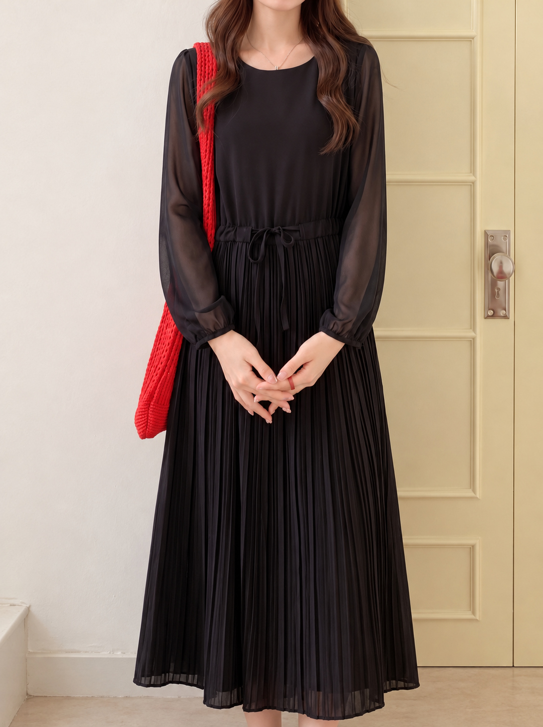 浪漫收腰百褶洋裝,evaviva,99-AV8121,浪漫收腰百褶洋裝,領500,999免運