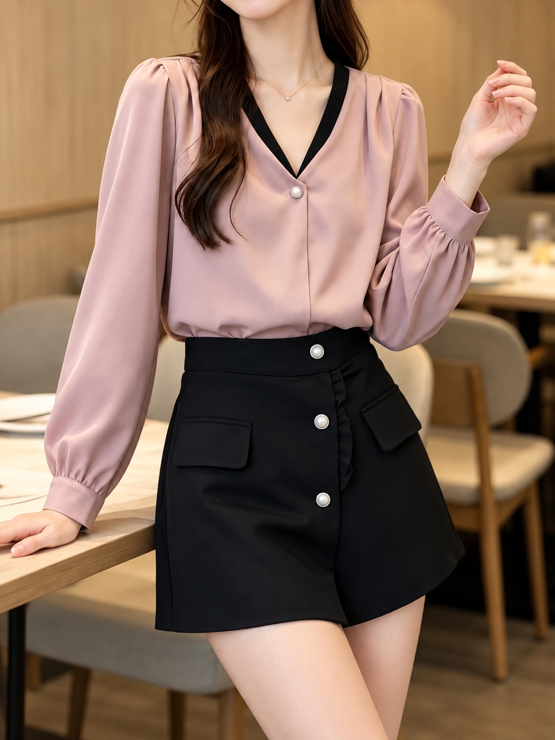 柔雅撞色V領上衣,evaviva,99-AV8123,柔雅撞色V領上衣,領500,999免運