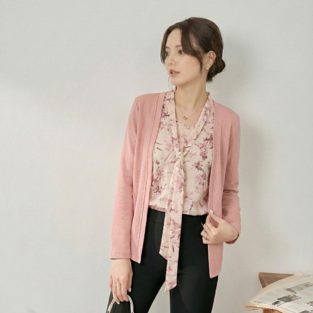 優雅印花圖騰假兩件式上衣