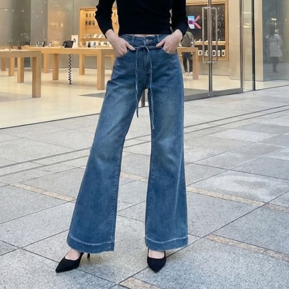 綁帶設計微彈牛仔褲