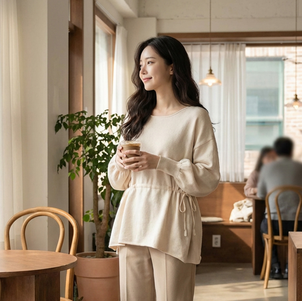 溫柔系抽繩收腰針織衫