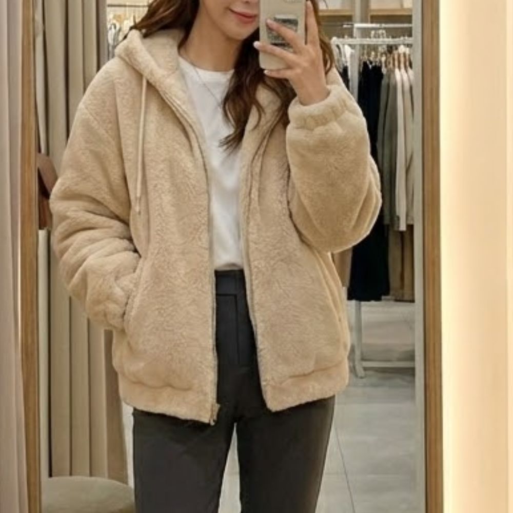 仿兔毛毛絨連帽外套