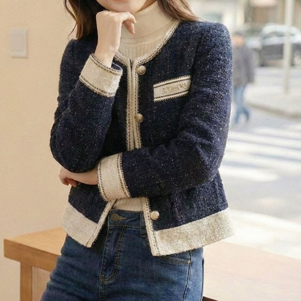 優雅拼色小香風外套