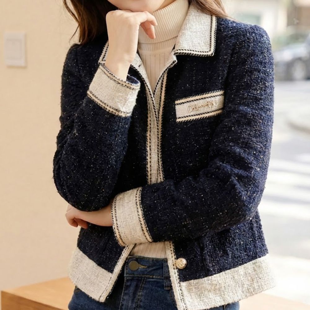 優雅拼色小香風外套