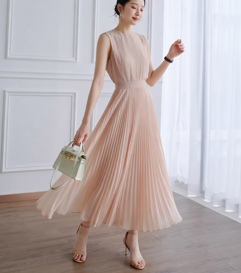 浪漫優雅背心百褶洋裝