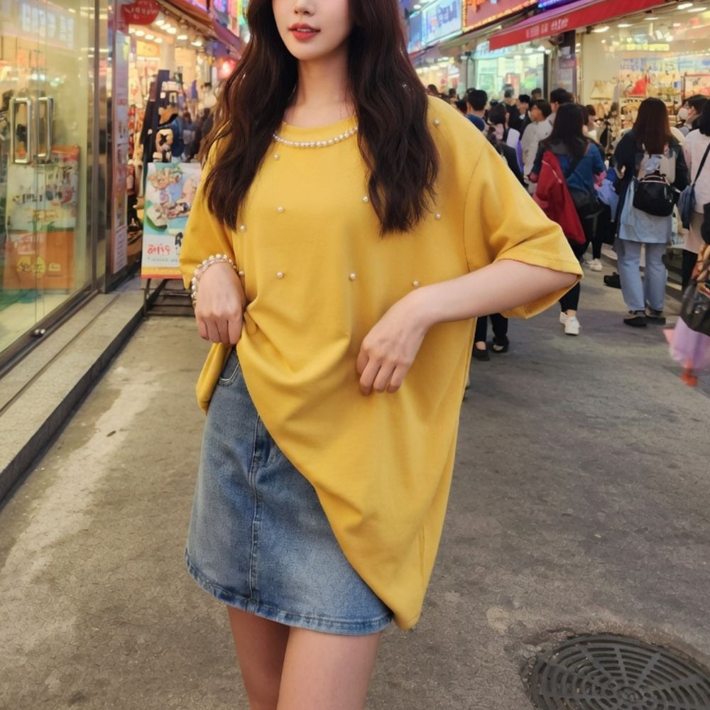 氣質釘珠五分袖上衣