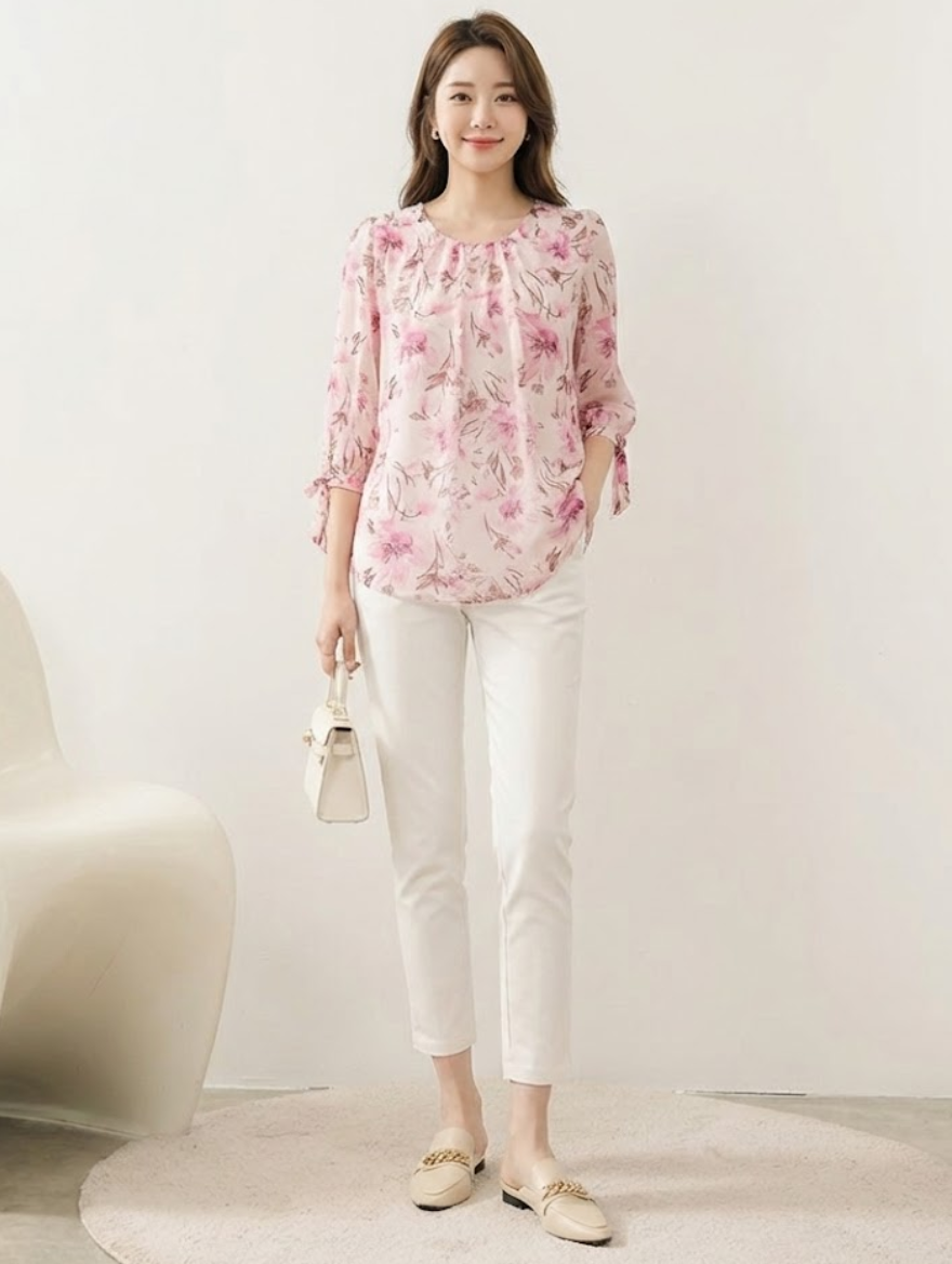 優雅雪紡植物印花上衣,evaviva,99-AL6664,優雅雪紡植物印花上衣,領500,999免運
