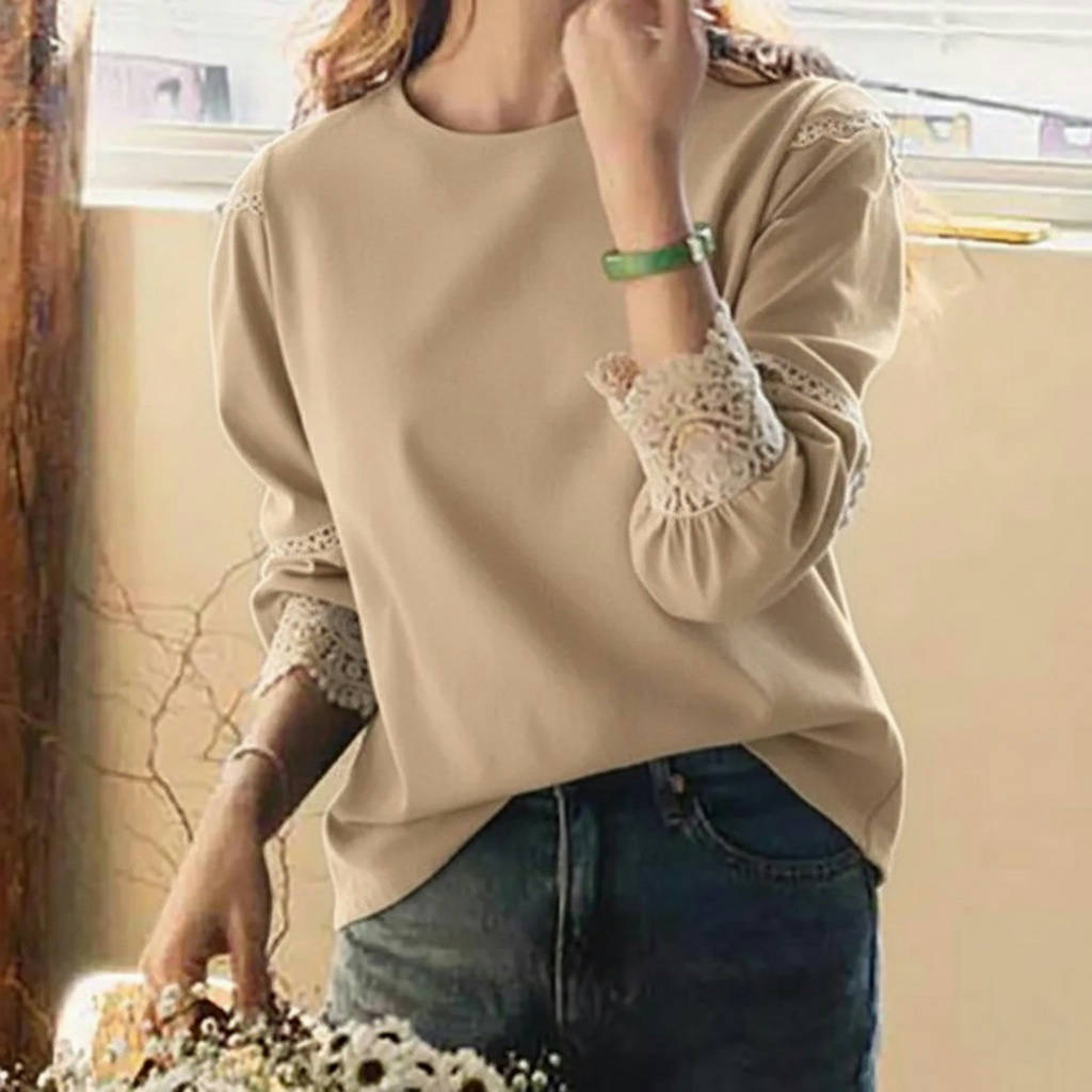 名媛拼接蕾絲設計圓領上衣