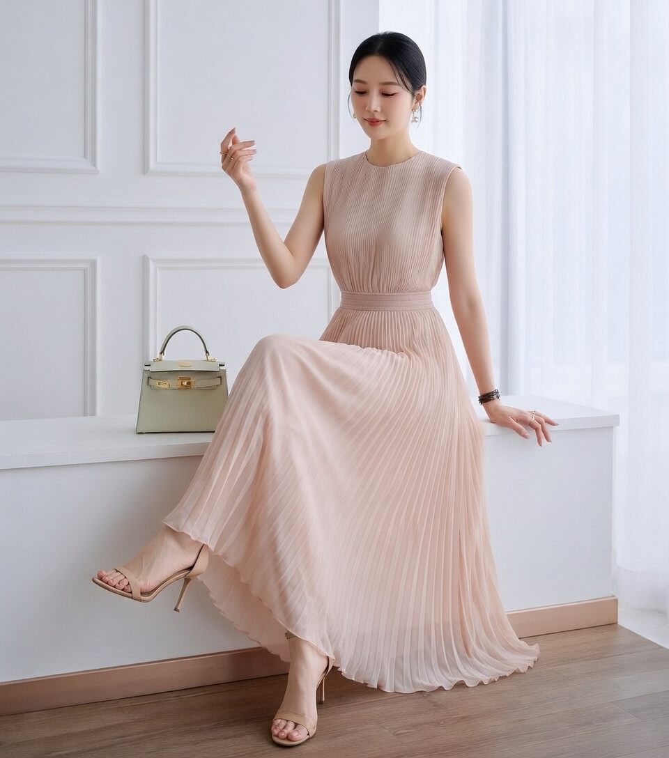 浪漫優雅背心百褶洋裝,evaviva,8C-GY7495,浪漫優雅背心百褶洋裝,領500,999免運