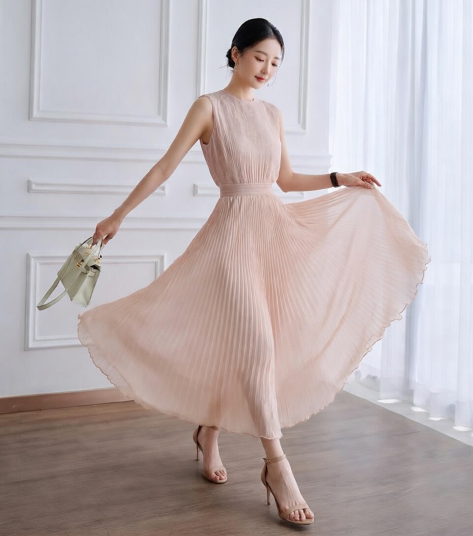 浪漫優雅背心百褶洋裝,evaviva,8C-GY7495,浪漫優雅背心百褶洋裝,領500,999免運