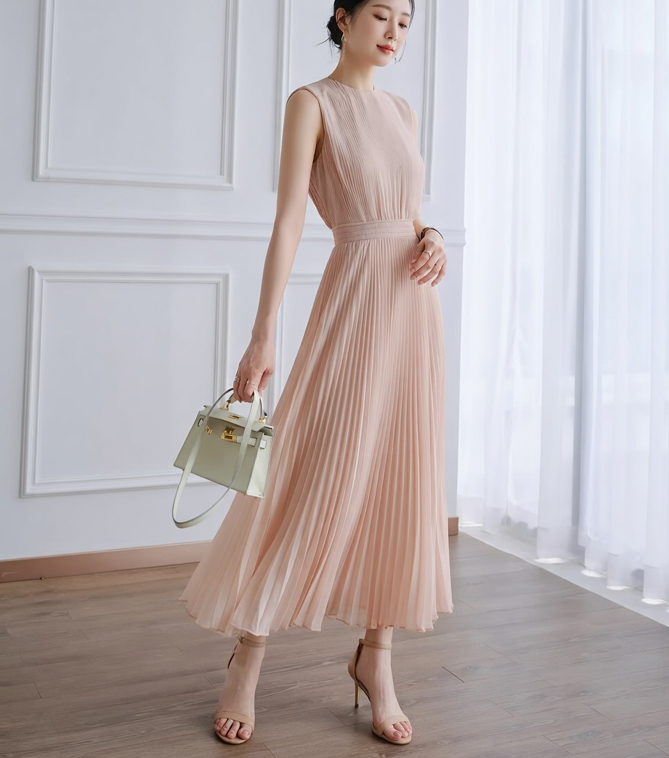 浪漫優雅背心百褶洋裝,evaviva,8C-GY7495,浪漫優雅背心百褶洋裝,領500,999免運
