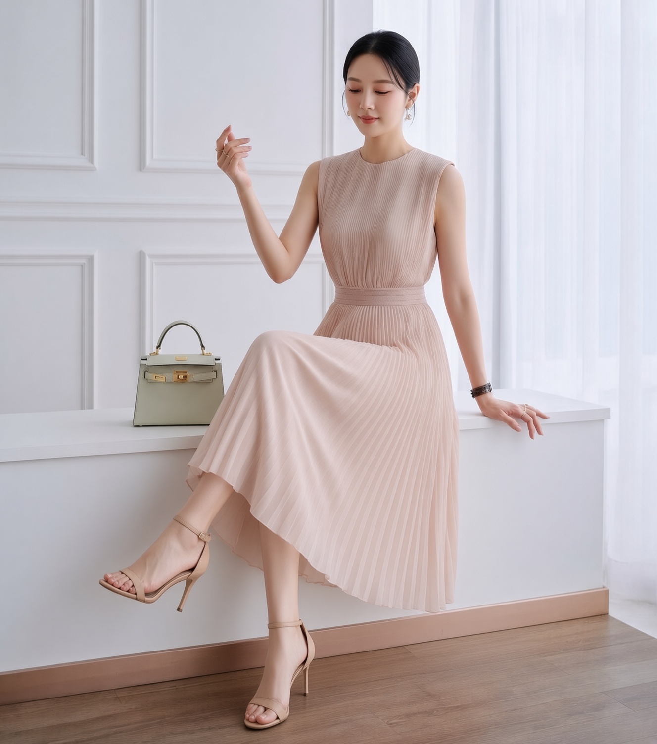 浪漫優雅背心百褶洋裝,evaviva,8C-GY7495,浪漫優雅背心百褶洋裝,領500,999免運