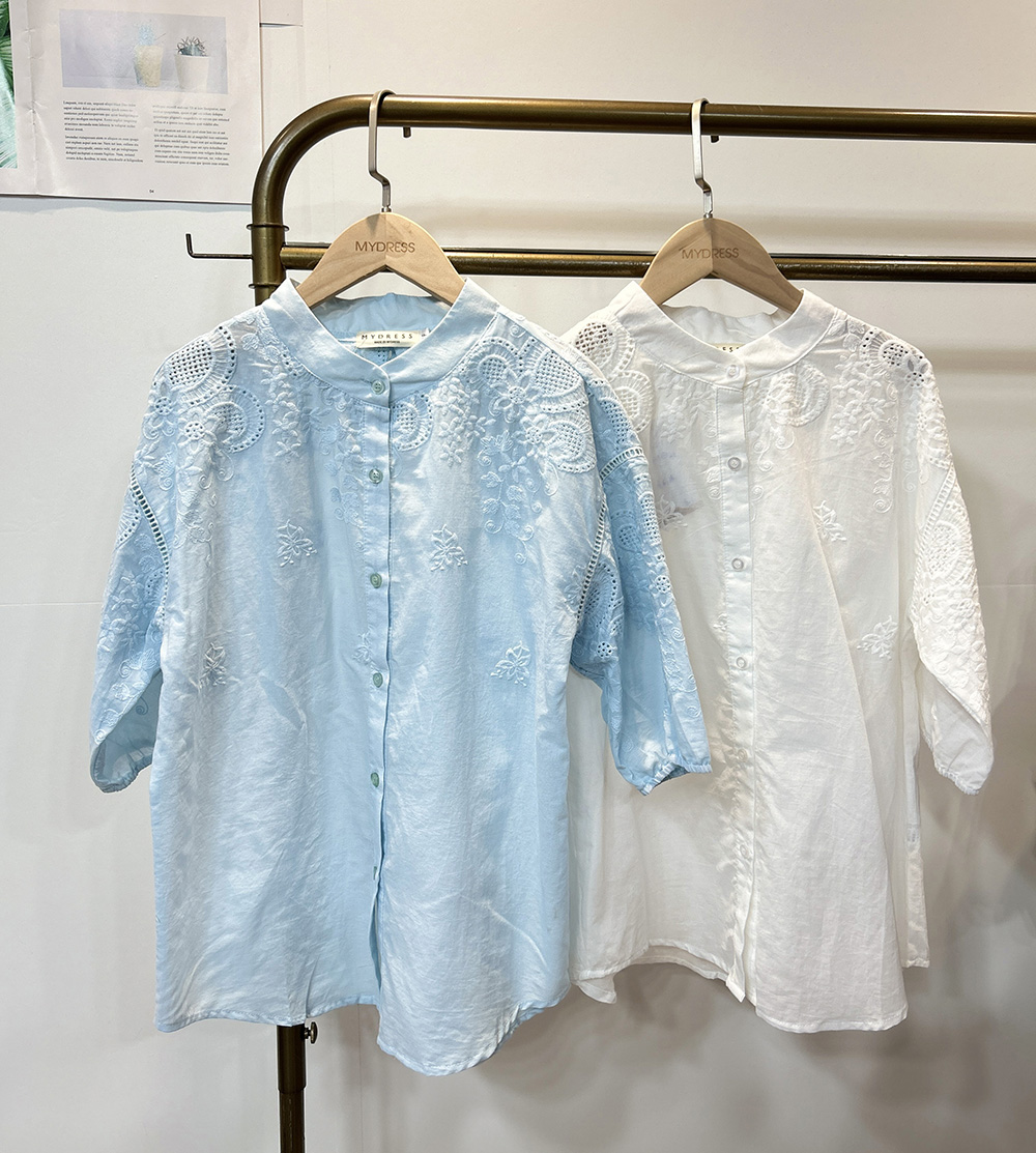 清新開襟刺繡上衣