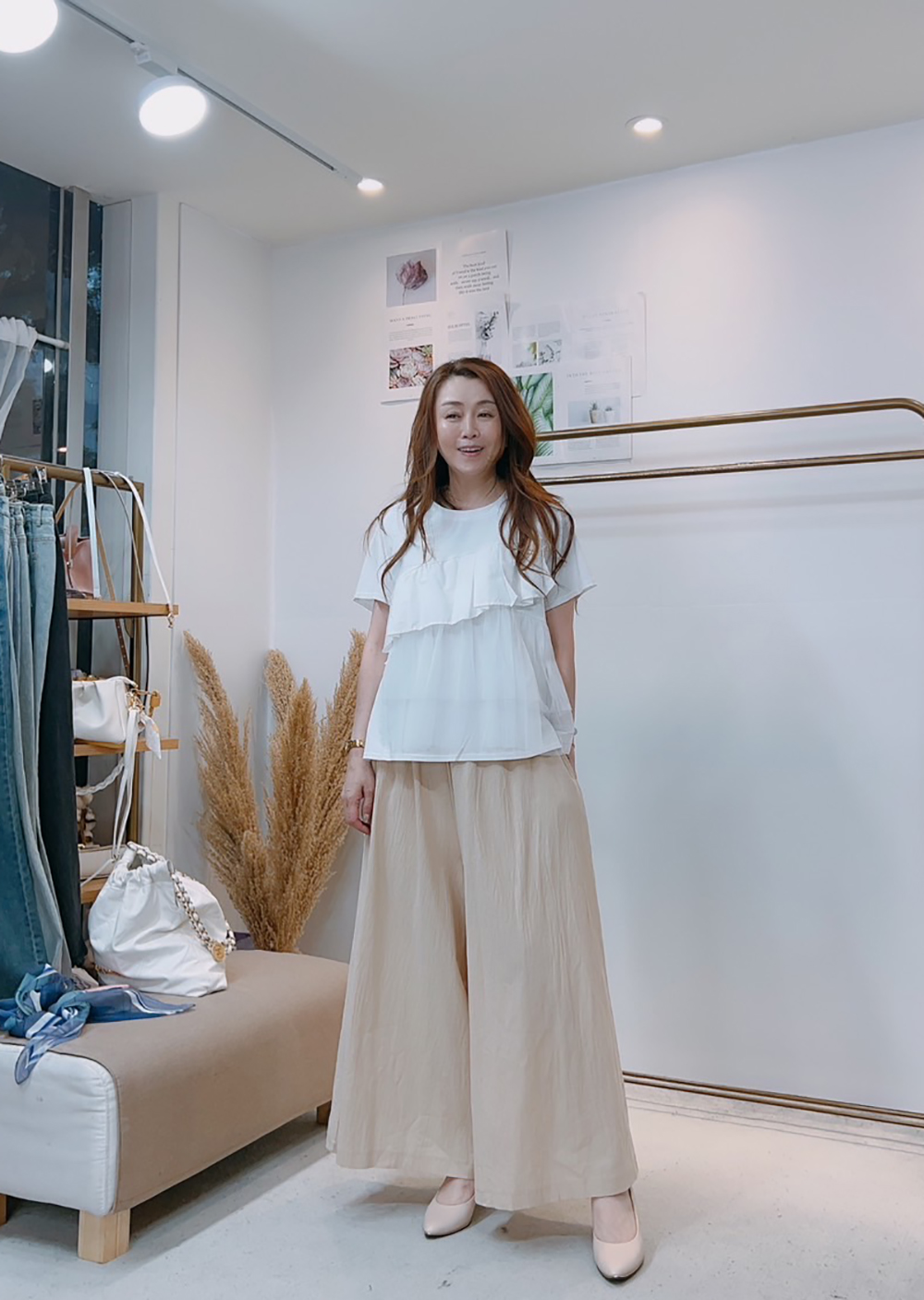 網紗荷葉邊拼接上衣