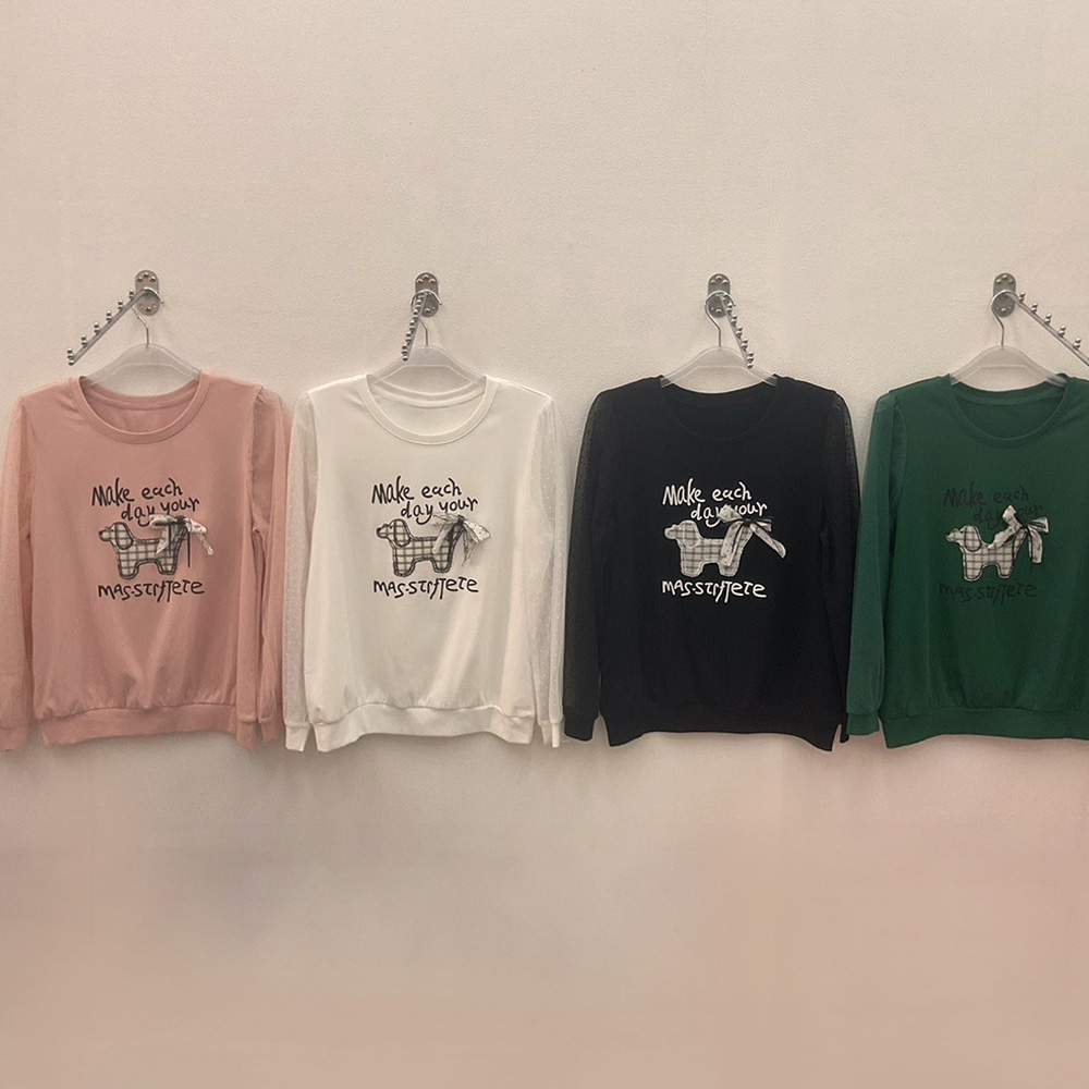 字母小狗透膚袖上衣