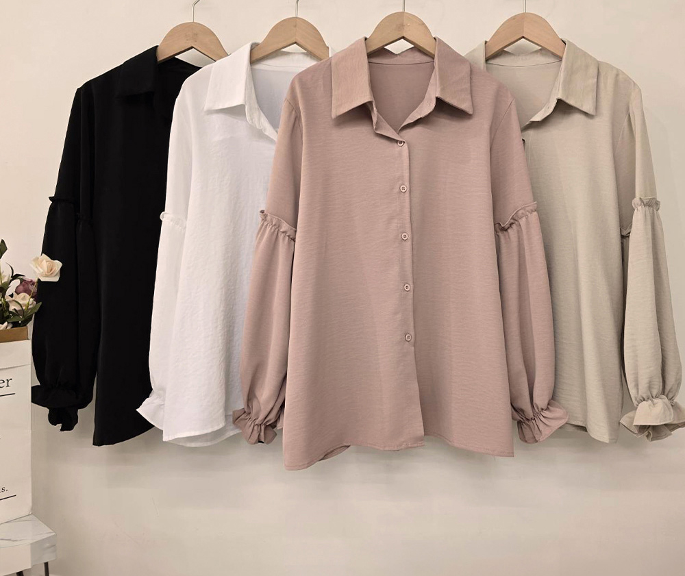 寬鬆荷葉花邊長袖襯衫