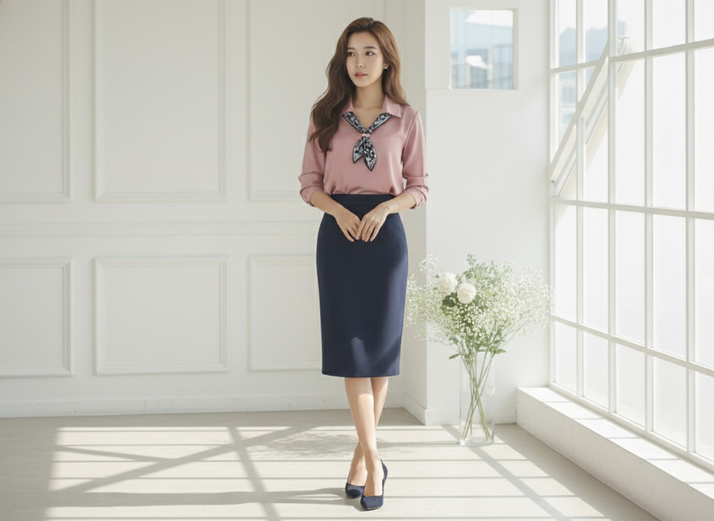 質感印花絲巾長袖襯衫