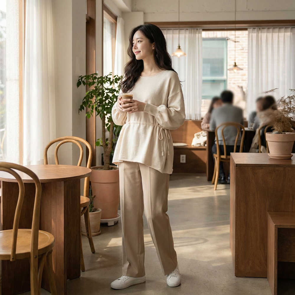 溫柔系抽繩收腰針織衫