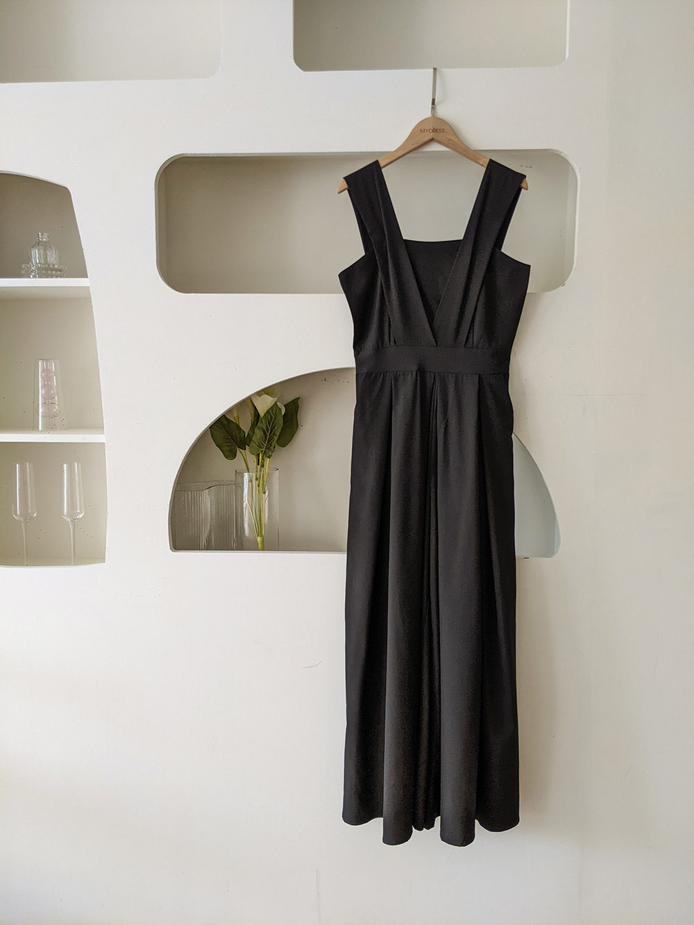 法式設計感西裝收腰連身褲,寬鬆,一件式,無袖,純色,素色