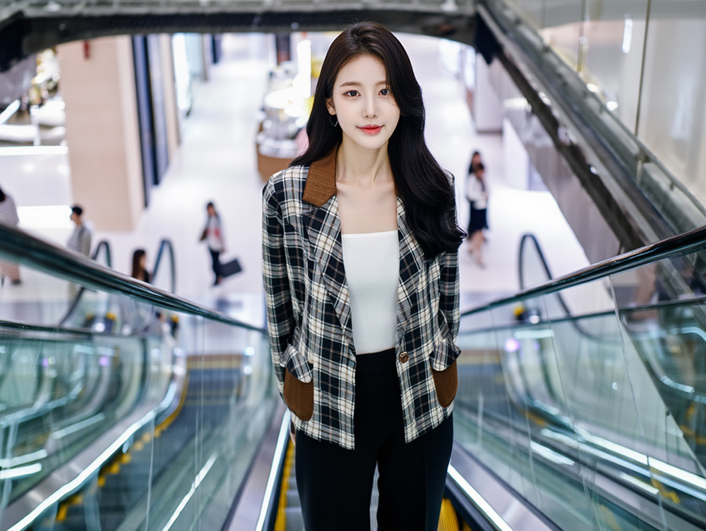 復古感格紋西裝外套