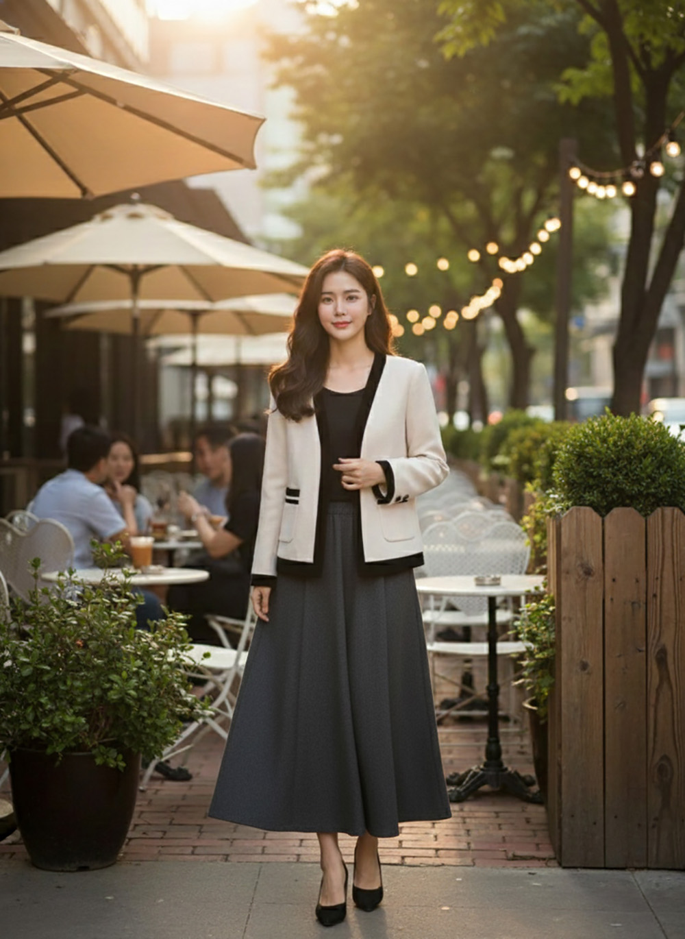 咖色鬆緊高腰休閒寬褲