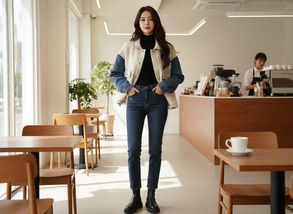 丹寧牛仔拼接外套