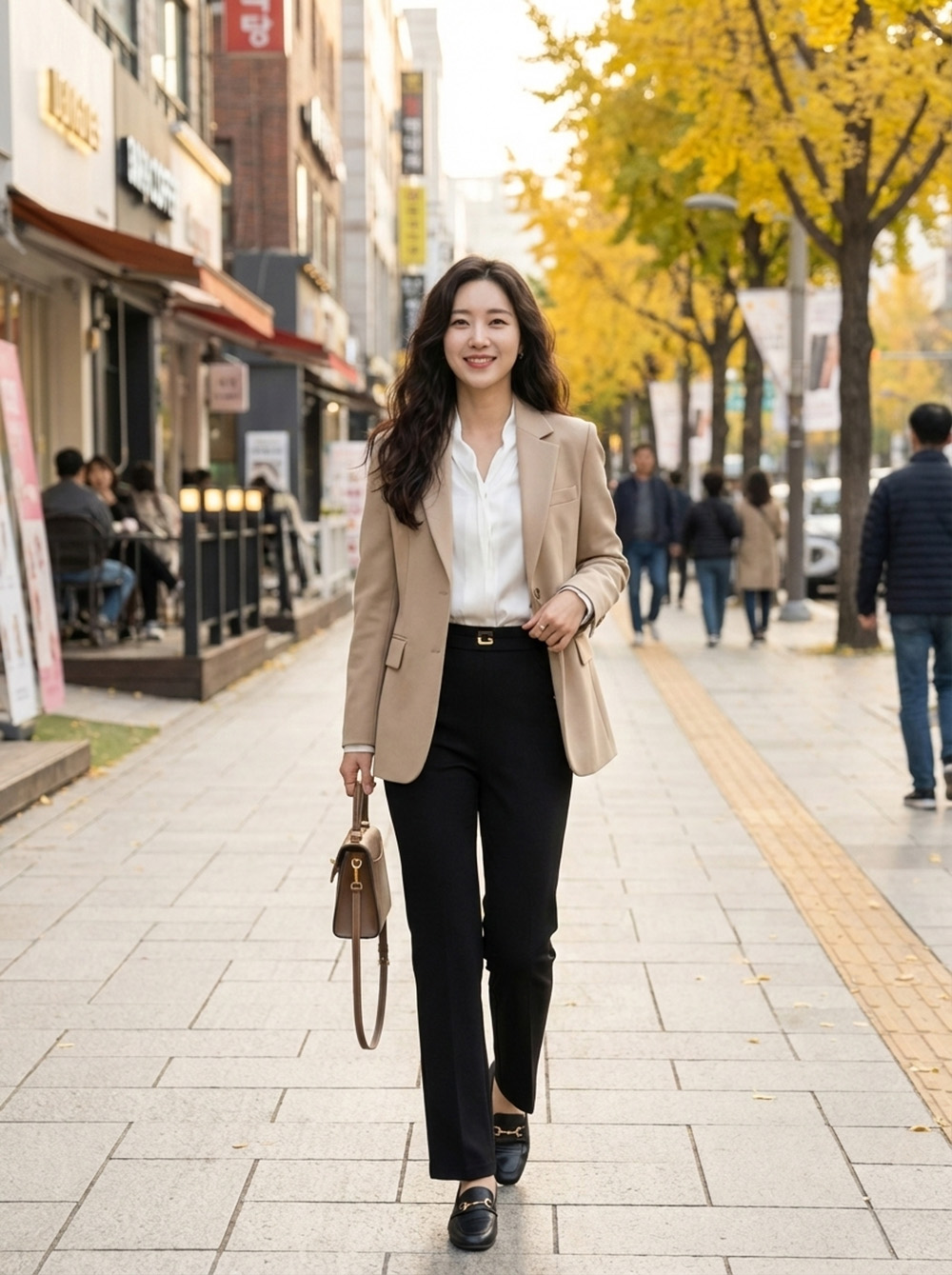 精緻飾扣微彈直筒褲