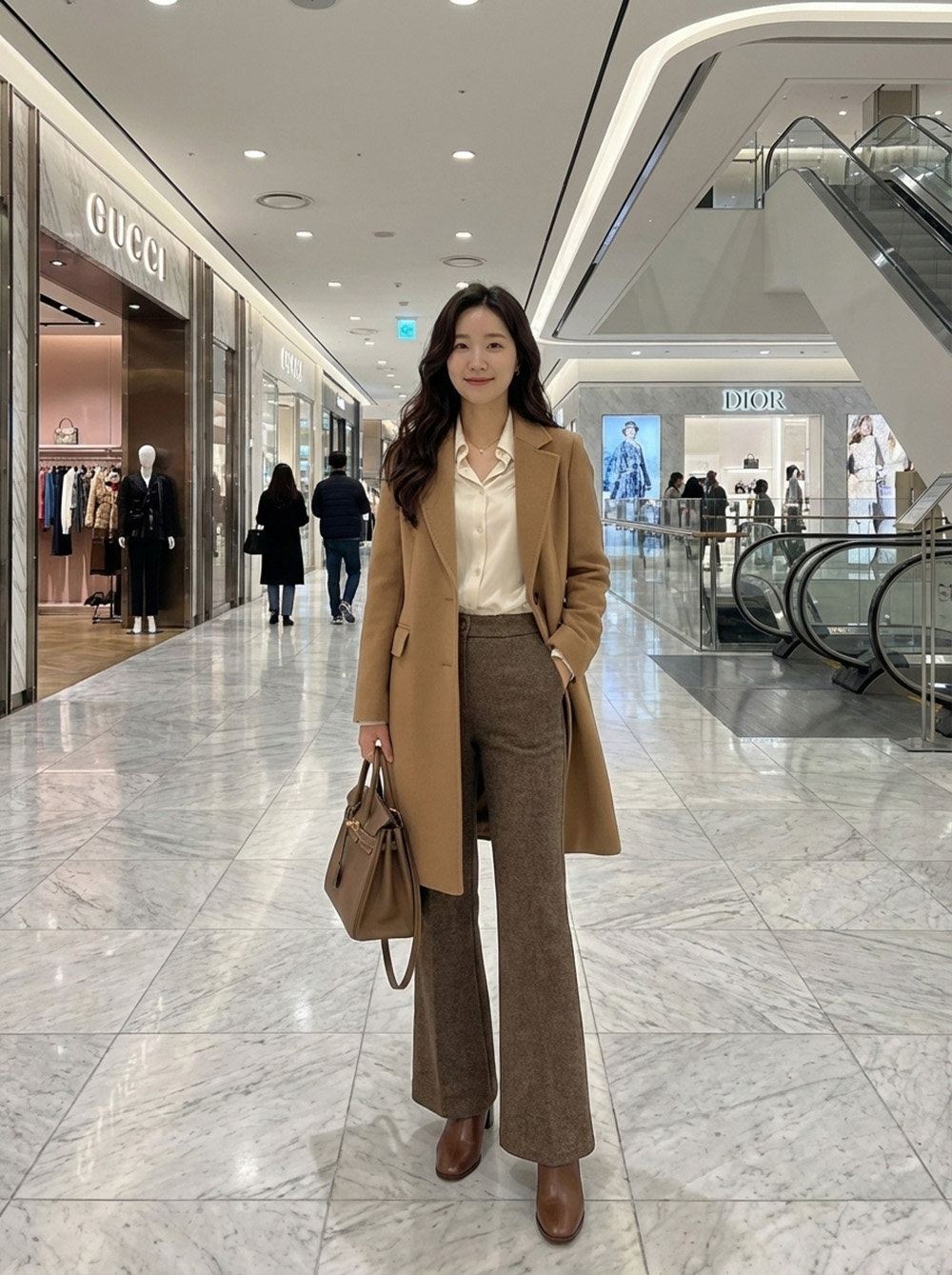 後鬆緊毛呢感微喇叭褲