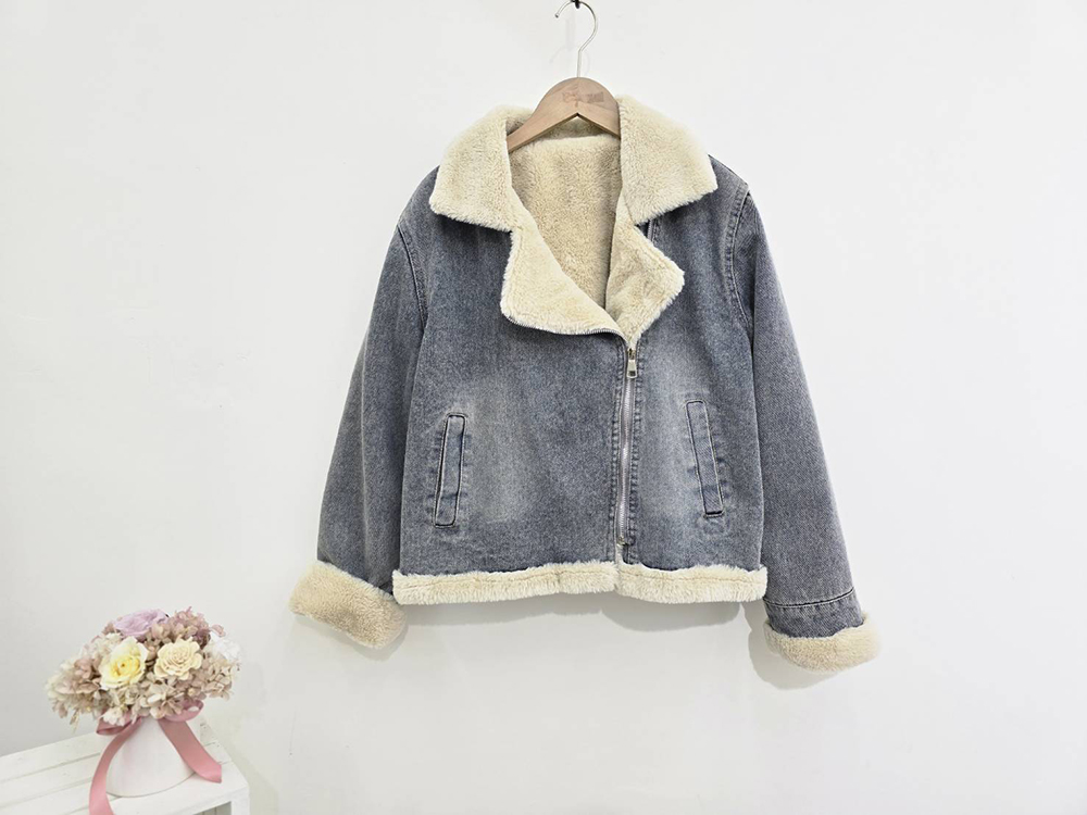 復古水洗牛仔刷毛外套