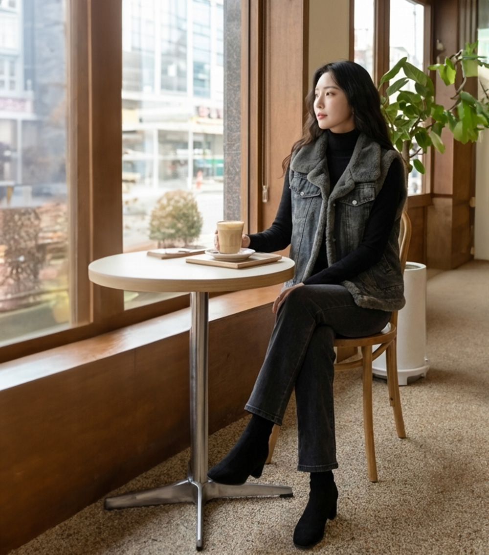 丹寧牛仔毛絨背心外套