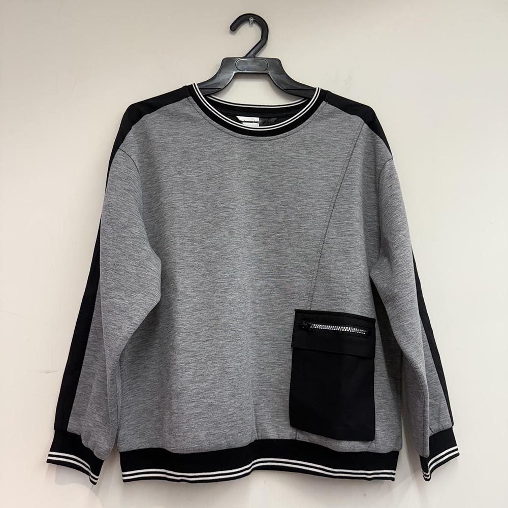 灰黑撞色圓領休閒上衣,BlackJ輕奢系列,99-BG7262,灰黑撞色圓領休閒上衣,領500,999免運