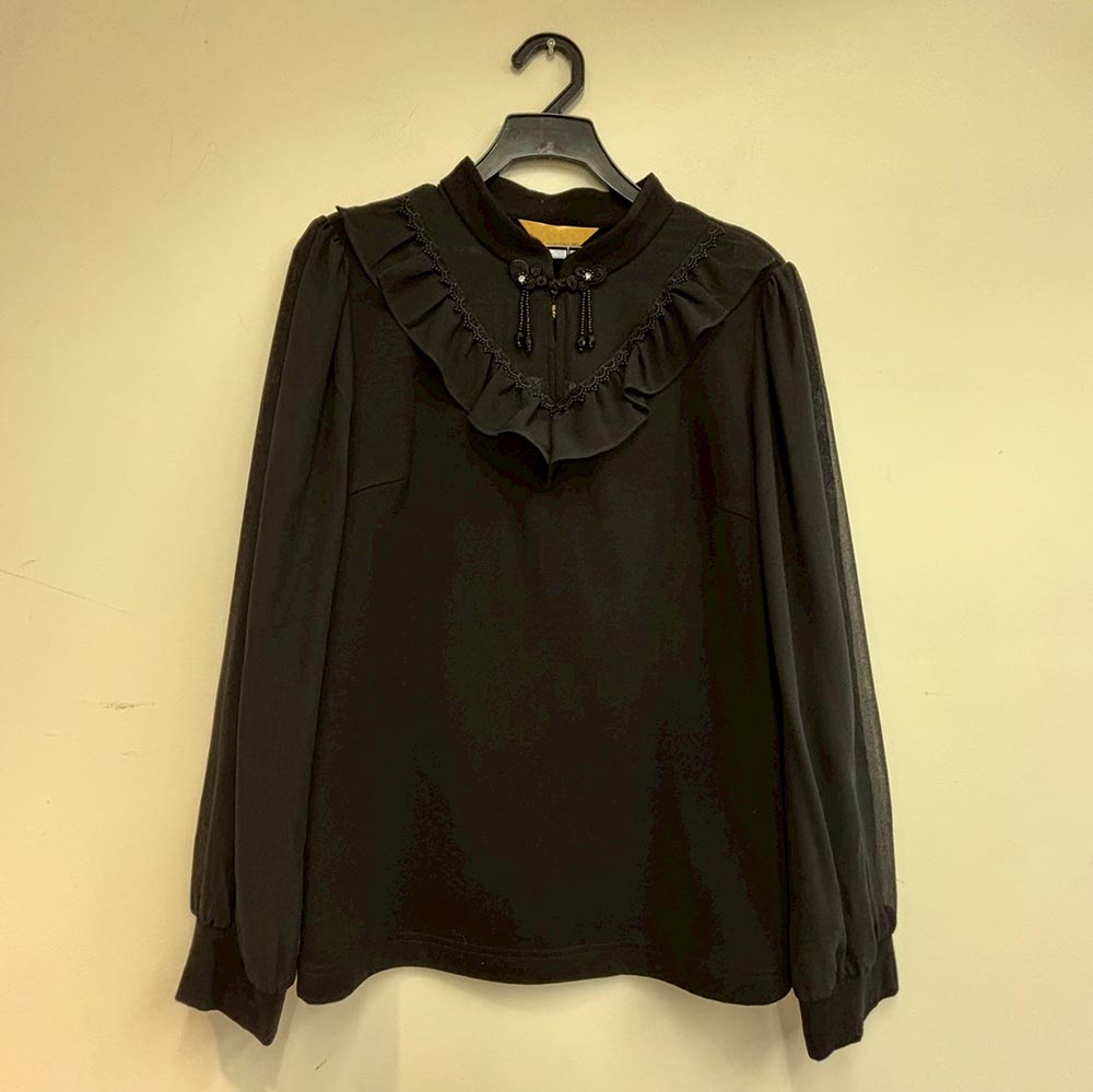 中式盤釦蕾絲拼接上衣,BlackJ輕奢系列,99-BG7300,中式盤釦蕾絲拼接上衣,領500,999免運