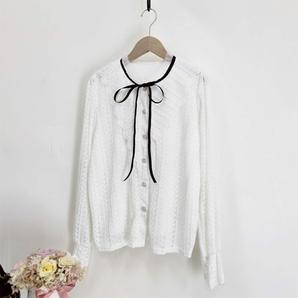 蝴蝶結透膚蕾絲上衣,evaviva,99-AV7297,蝴蝶結透膚蕾絲上衣,領500,999免運