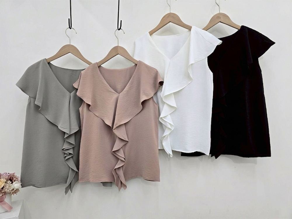 V領波浪荷葉邊上衣,evaviva,99-AV7550,V領波浪荷葉邊上衣,領500,999免運